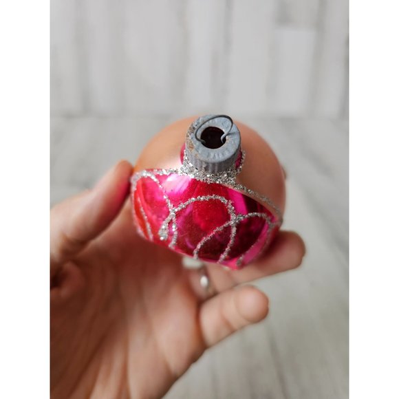 Vintage reflector pink teardrop glass ornament Xmas tree - Picture 8 of 9